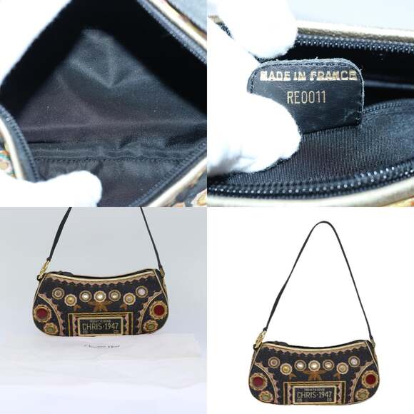 DIOR Hand Bag Canvas Blue Gold - Picture 10 of 13